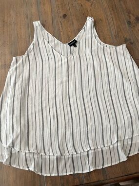 Lane Bryant White Sleeveless V-Neck Striped Tank